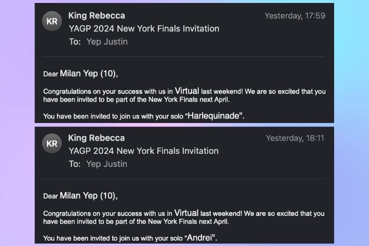 Screenshot Invitation YAGP